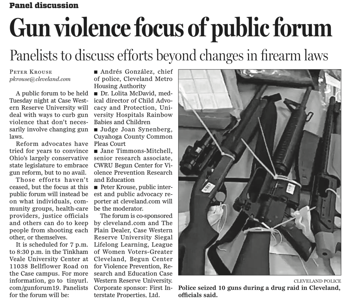 “How Can We Reduce Gun Violence in Cleveland” (when the laws are made ...