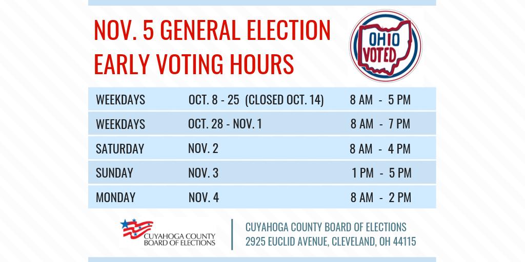 Early Voting Hours 2019 Fall Election Cuyahoga County Communities ...